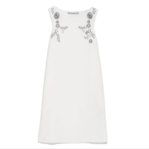 EC ZARA KNIT WHITE RIBBED DRESS WITH SEQUINS AS SEEN IN VOGUE MAGAZINE SZ. M - Picture 1 of 4